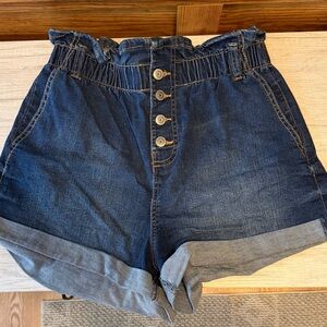 No Boundaries Dark Blue Paperbag Waist Denim Shorts
